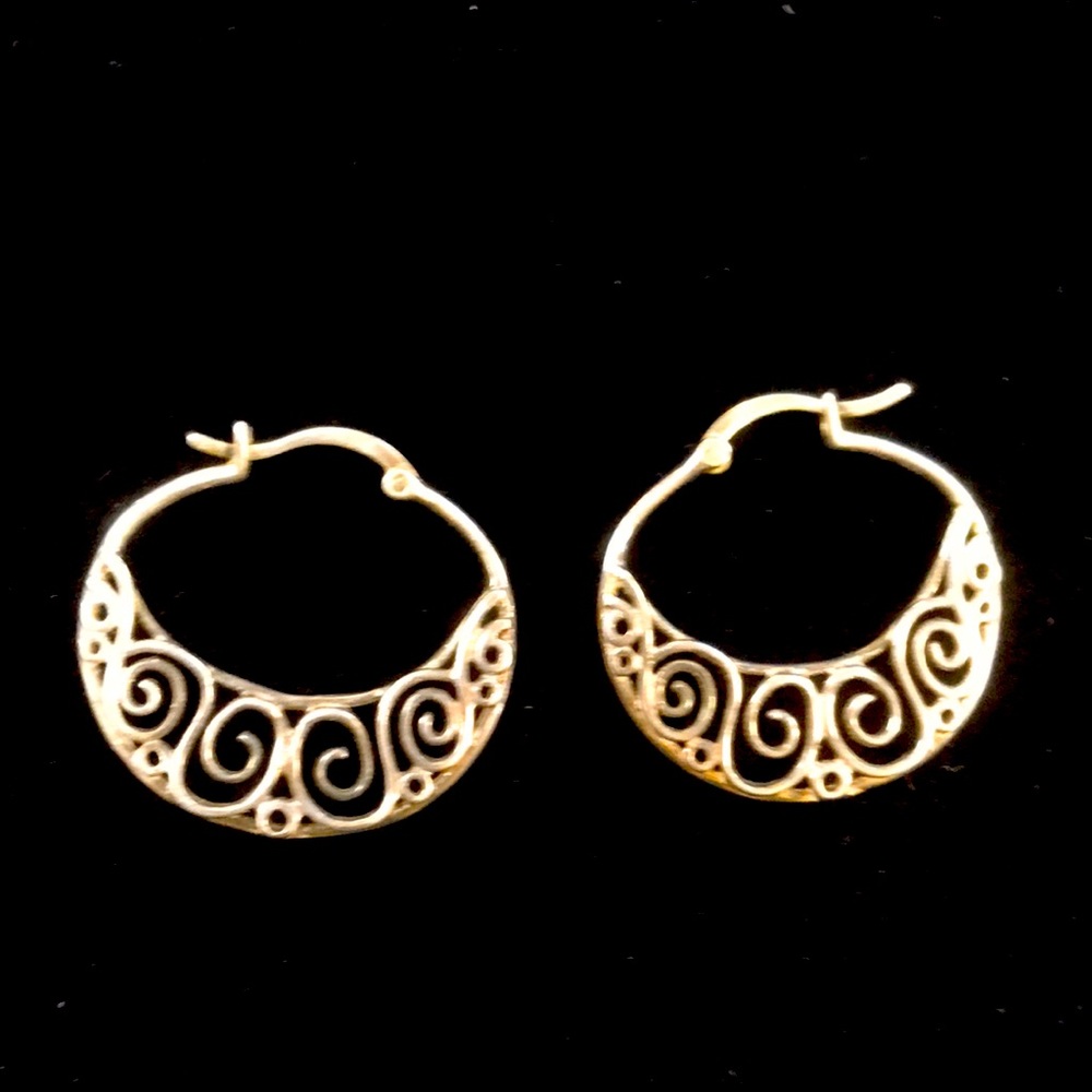 925 Sterling Silver Hoop Scroll Drop Earrings